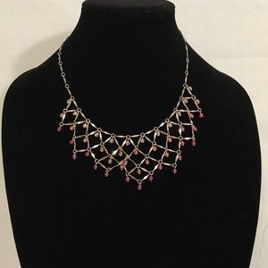 Silver mesh necklace w/pink
